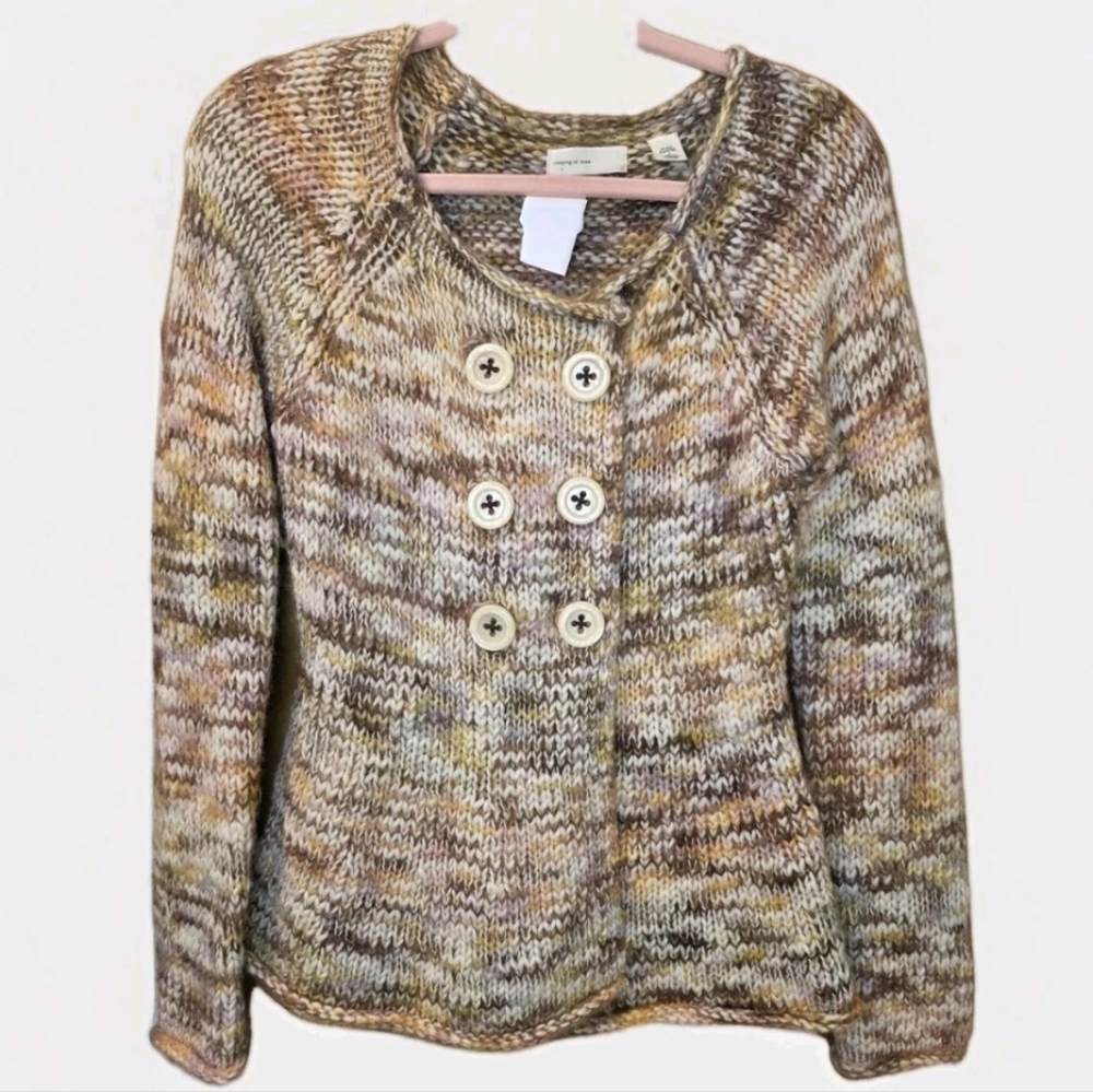 Anthropologie Sleeping on Snow Marled Cardigan Earthy Multicolors Cozy Cottage S